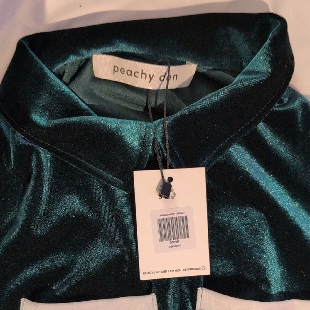 Velvet Jumpsuit in Deep Green - Picture 2 of 3